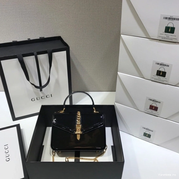 First bag ru GUCCI Sylvie handle mini patent 1969 bag top leather 0817